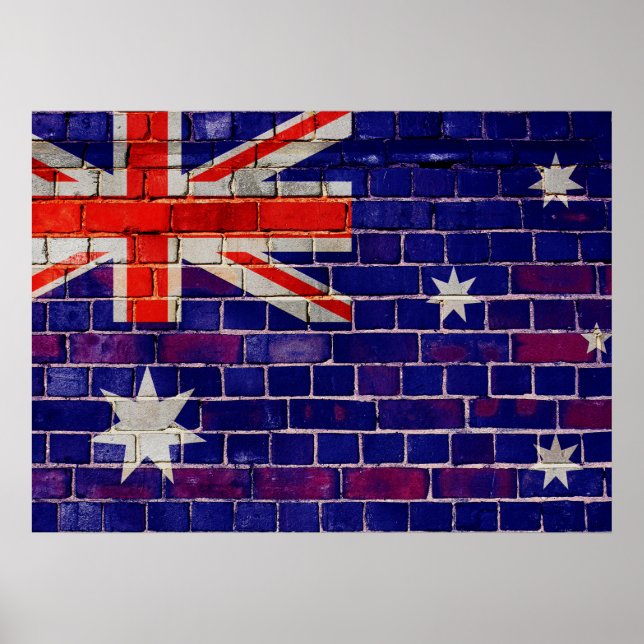 Australische Flagge auf einer Ziegelmauer Poster (Vorne)