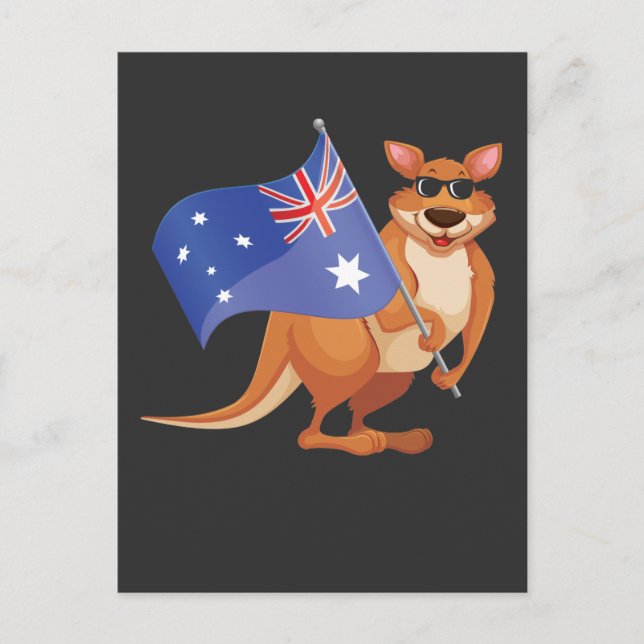 Australische Flagge Aussie Kangaroo mit Sonnenbril Postkarte (Vorderseite)