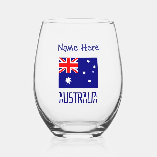 Australische Flagge Blaue Personalisierung Weinglas Ohne Stiel (Vorderseite)