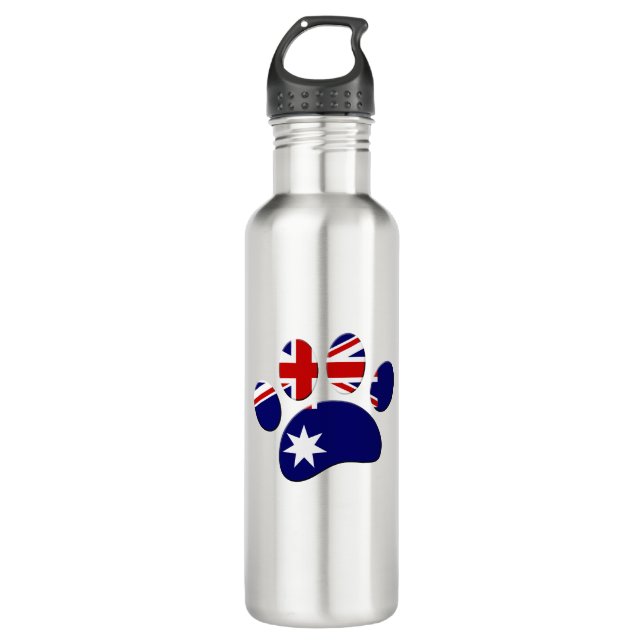 Australische Flagge Dog Paw Print Edelstahlflasche (Vorderseite)
