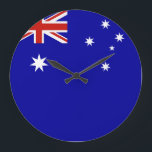 australische Flagge Große Wanduhr<br><div class="desc">Australia,  Australian,  aus den Ausen,  Aussie,  Auzzie,  Auz,  Auzie,  Flag,  Flags,  World,  Country,  Australian Flag,  Ozzie,  Blue,  Red,  White,  Patriotism,  Australasia</div>