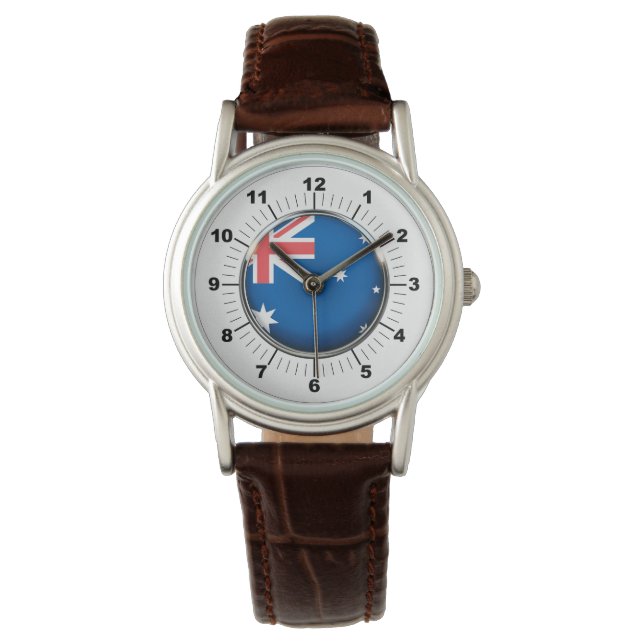Australische Flagge - Klassischer Lederstreifen be Armbanduhr (Vorderseite)