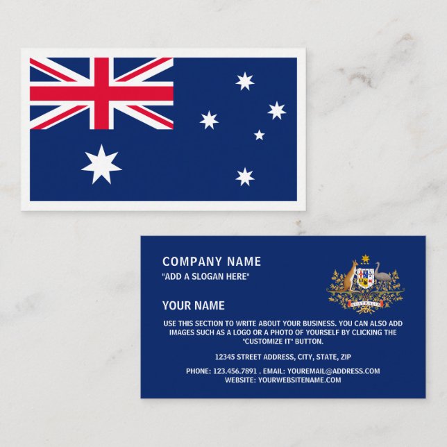 Australische Flagge und Wappen, Australien Visitenkarte (Vorne/Hinten)