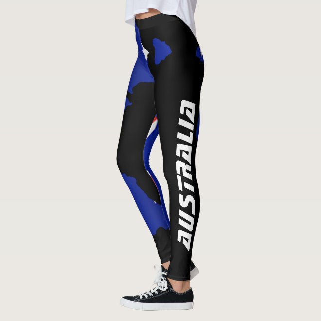 Australische Flaggendesign - Weißbriefe auf schwar Leggings (Links)