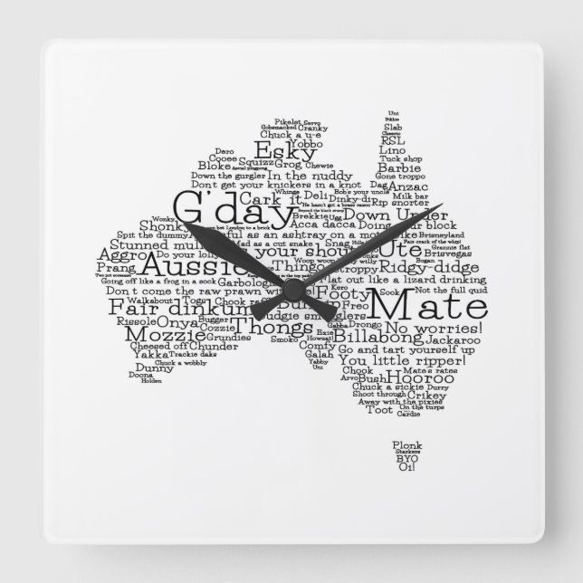 Australische Jargonkarte Quadratische Wanduhr (Vorderseite)