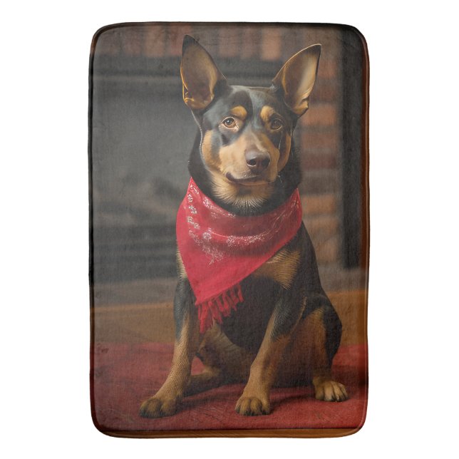 Australische Kelpie am Feuerplatz Weihnachten Badematte (Vorderseite Vertikal)