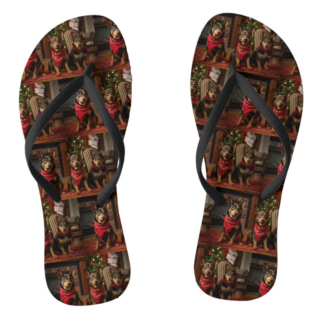 Australische Kelpie am Feuerplatz Weihnachten Flip Flops (Fußbett)