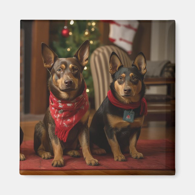 Australische Kelpie am Feuerplatz Weihnachten Magnet (Vorne)