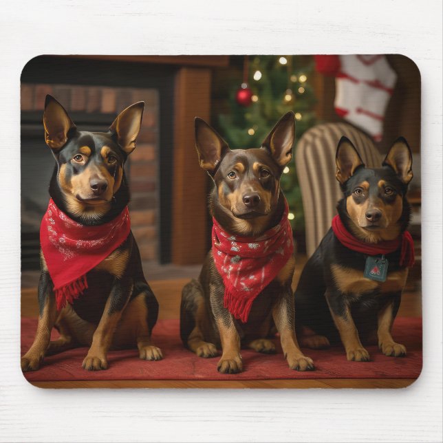Australische Kelpie am Feuerplatz Weihnachten Mousepad (Vorne)