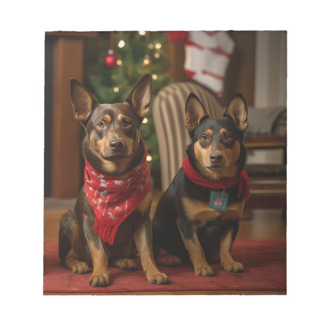Australische Kelpie am Feuerplatz Weihnachten Notizblock (Vorderseite)