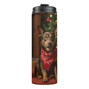 Australische Kelpie am Feuerplatz Weihnachten Thermosbecher