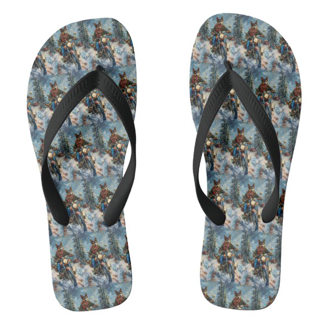 Australische Kelpie Dog Riding Motorrad Weihnachte Flip Flops (Fußbett)