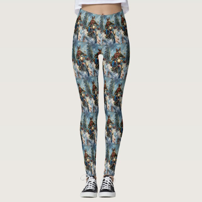 Australische Kelpie Dog Riding Motorrad Weihnachte Leggings (Vorderseite)