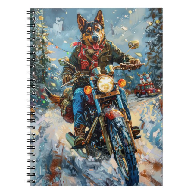 Australische Kelpie Dog Riding Motorrad Weihnachte Notizblock (Vorderseite)