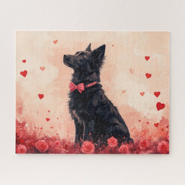 Australische Kelpie mit Rose - Valentinstag (Horizontal)