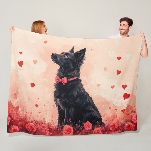 Australische Kelpie mit Rose - Valentinstag Fleecedecke (Beispiel)