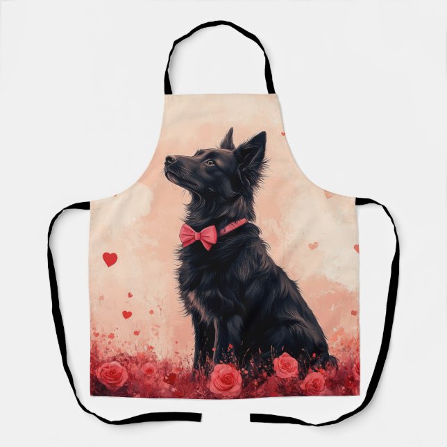 Australische Kelpie mit Rose - Valentinstag Schürze (Vorderseite)