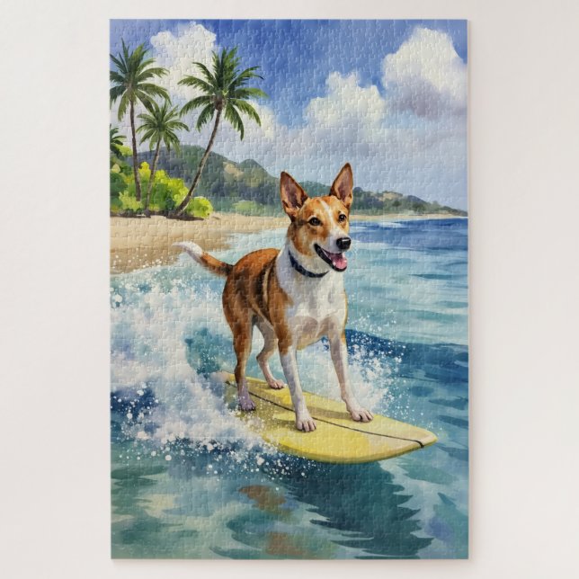Australische Kelpie-Surfszene am Strand (Vertikal)