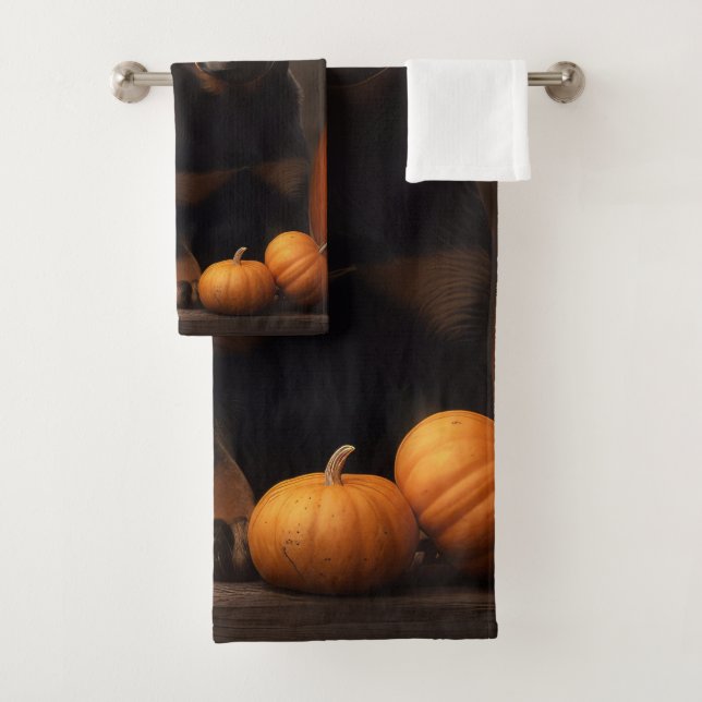 Australische Kelpie Welpe Autumn Delight Pumpkin Badhandtuch Set (Insitu)