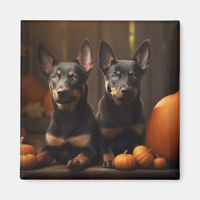 Australische Kelpie Welpe Autumn Delight Pumpkin Magnet (Vorne)
