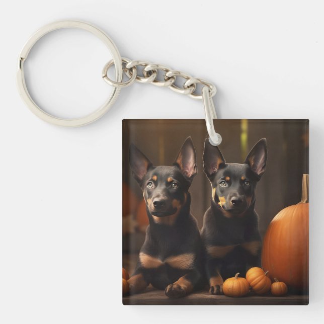 Australische Kelpie Welpe Autumn Delight Pumpkin Schlüsselanhänger (Vorderseite)