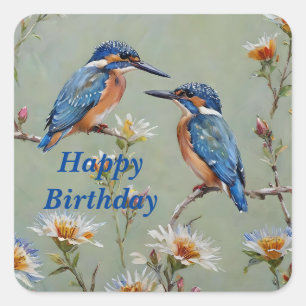 Australische Kingfisher Birds and Blume Oil Paint, Quadratischer Aufkleber