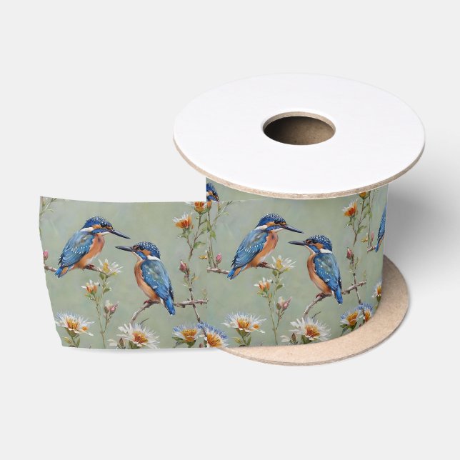 Australische Kingfisher Birds and Blume Oil Paint, Satinband (Spule)