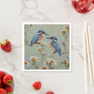 Australische Kingfisher Birds and Blume Oil Paint, Serviette