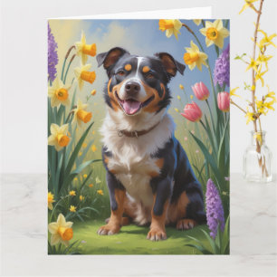 Australische Rind Dog Spring Blumen Malerei Karte