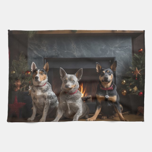 Australische Rinder am Feuerplatz Weihnachten Geschirrtuch (Horizontal)