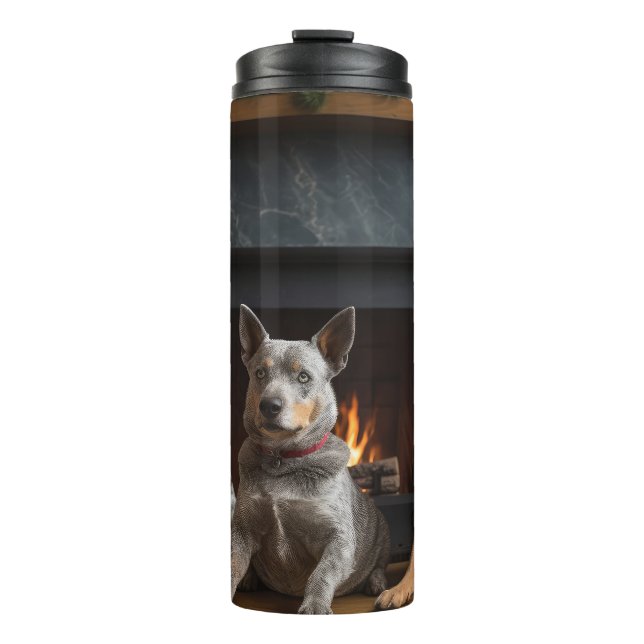 Australische Rinder am Feuerplatz Weihnachten Thermosbecher (Vorderseite)