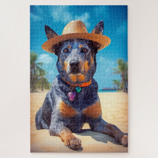 Australische Rinder am Strand, Hunde liebt Sommerg (Vertikal)