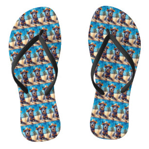 Australische Rinder am Strand, Hunde liebt Sommerg Flip Flops