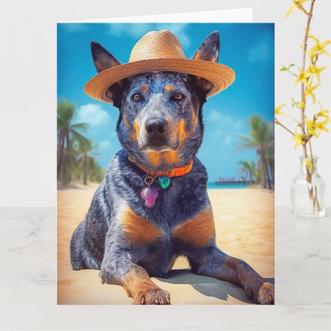 Australische Rinder am Strand, Hunde liebt Sommerg Karte (Gelbe Blume)