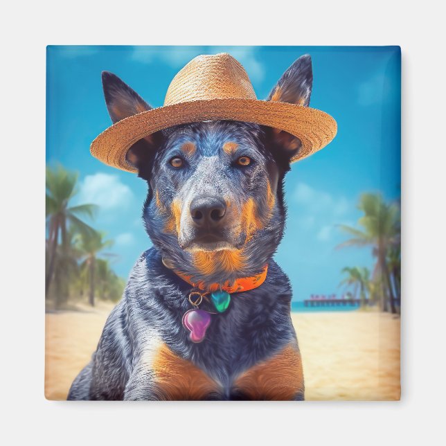 Australische Rinder am Strand, Hunde liebt Sommerg Magnet (Vorne)
