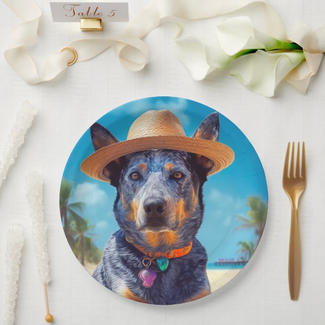 Australische Rinder am Strand, Hunde liebt Sommerg Pappteller (Hochzeit)