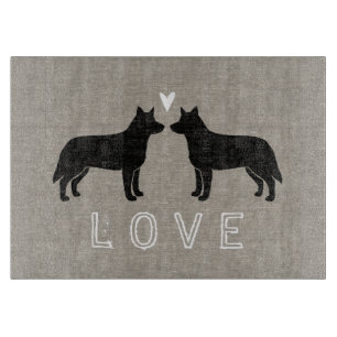 Australische Rinder-Hunde-Silhouetten Liebe Schneidebrett