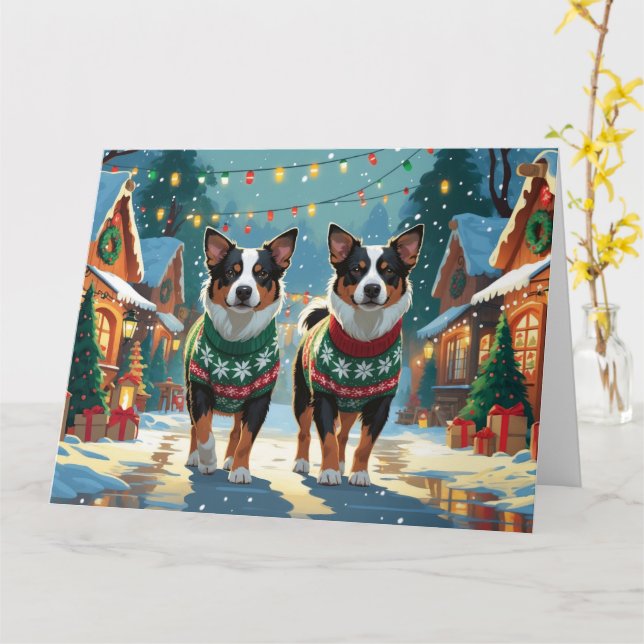 Australische Rinder Hunde Weihnachtsschnee Urlaub Karte (Gelbe Blume)