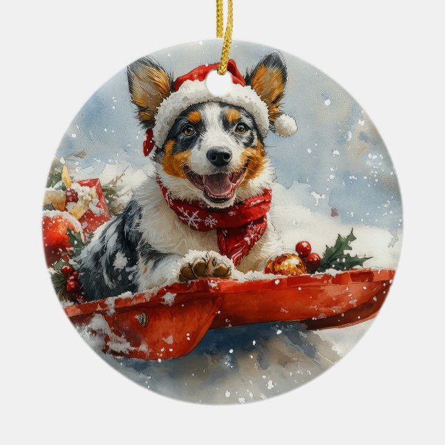 Australische Rinder in Sledge Let it Snow Weihnach Keramik Ornament (Vorne)