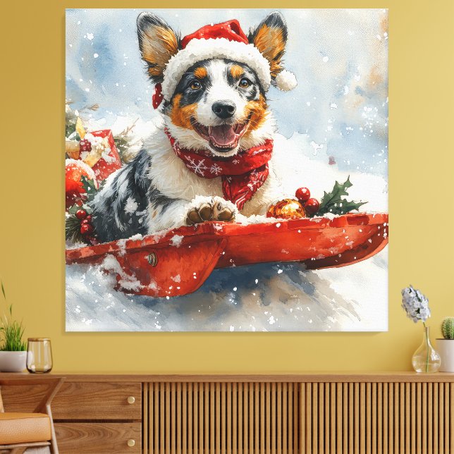 Australische Rinder in Sledge Let it Snow Weihnach Leinwanddruck (Insitu (Wohnzimmer))