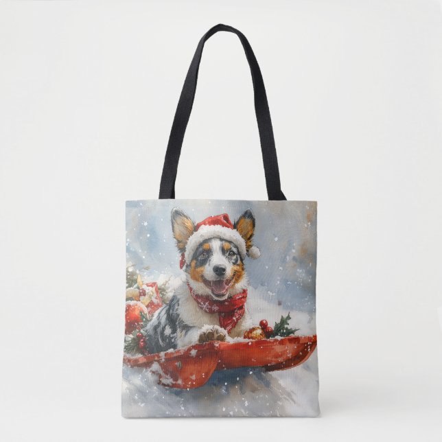 Australische Rinder in Sledge Let it Snow Weihnach Tasche (Vorderseite)