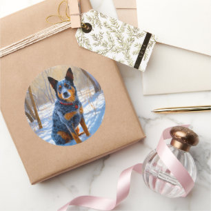 Australische Rinder Let It Snow Weihnachten Runder Aufkleber