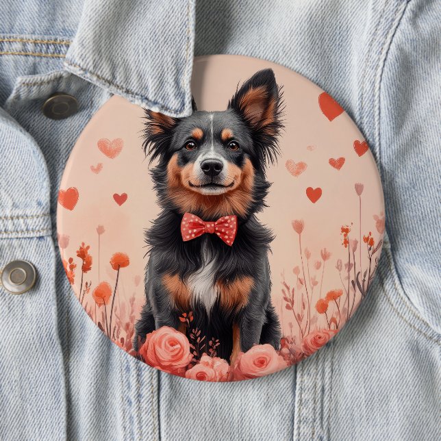 Australische Rinder mit Rose - Valentinstag Button (Beispiel)