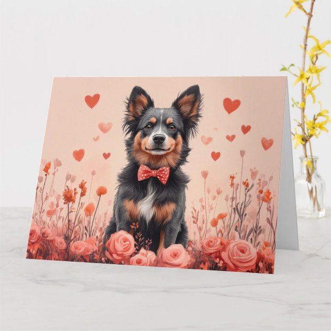 Australische Rinder mit Rose - Valentinstag Karte (Gelbe Blume)