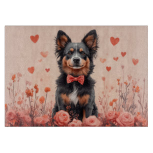 Australische Rinder mit Rose - Valentinstag Schneidebrett