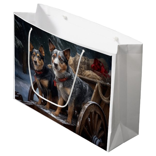 Australische Rinder Snowy Sleigh Weihnachtsdekor Große Geschenktüte (Vorderseite Schrägansicht)