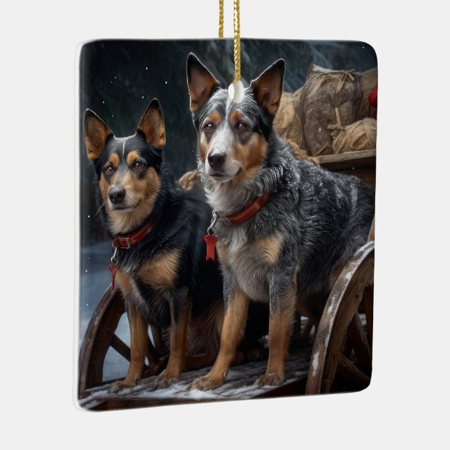 Australische Rinder Snowy Sleigh Weihnachtsdekor Keramikornament (Rechts)