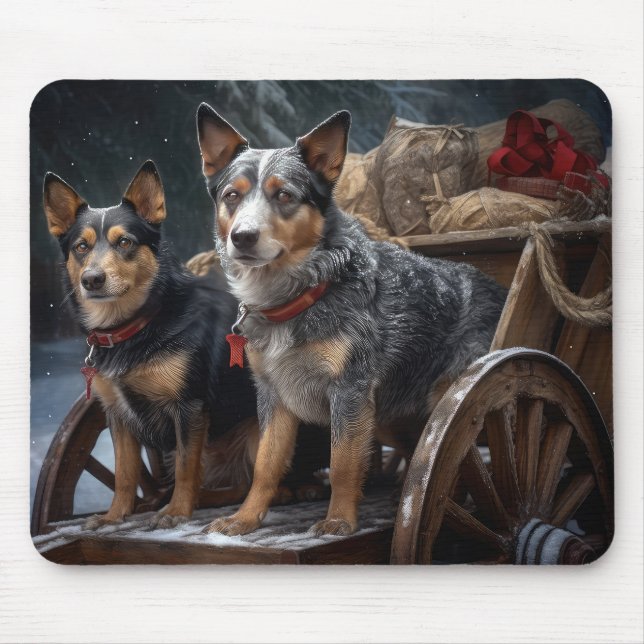 Australische Rinder Snowy Sleigh Weihnachtsdekor Mousepad (Vorne)