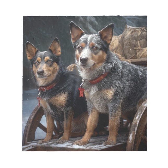 Australische Rinder Snowy Sleigh Weihnachtsdekor Notizblock (Vorderseite)