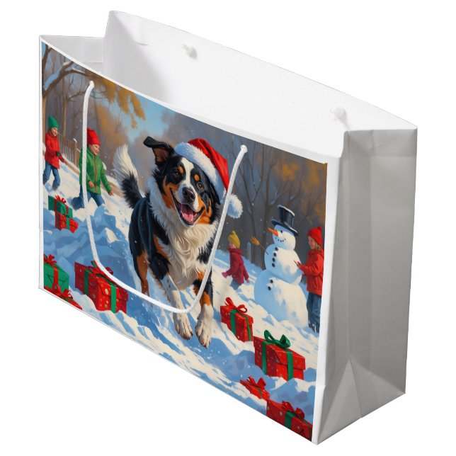 Australische Rinder Weihnachts-Schneeszene Große Geschenktüte (Vorderseite Schrägansicht)